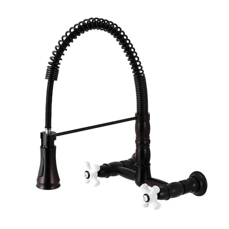Kingston Brass GS1245PX Heritage Two-Handle Wall-Mount Pull-Down Sprayer Kitchen Faucet; Oil Rubbed Bronze